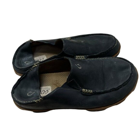 Olukai Moloa Slipper Size 8.5 Black Leather Casual Loafers Shoes 10128-4033 - Picture 1 of 10